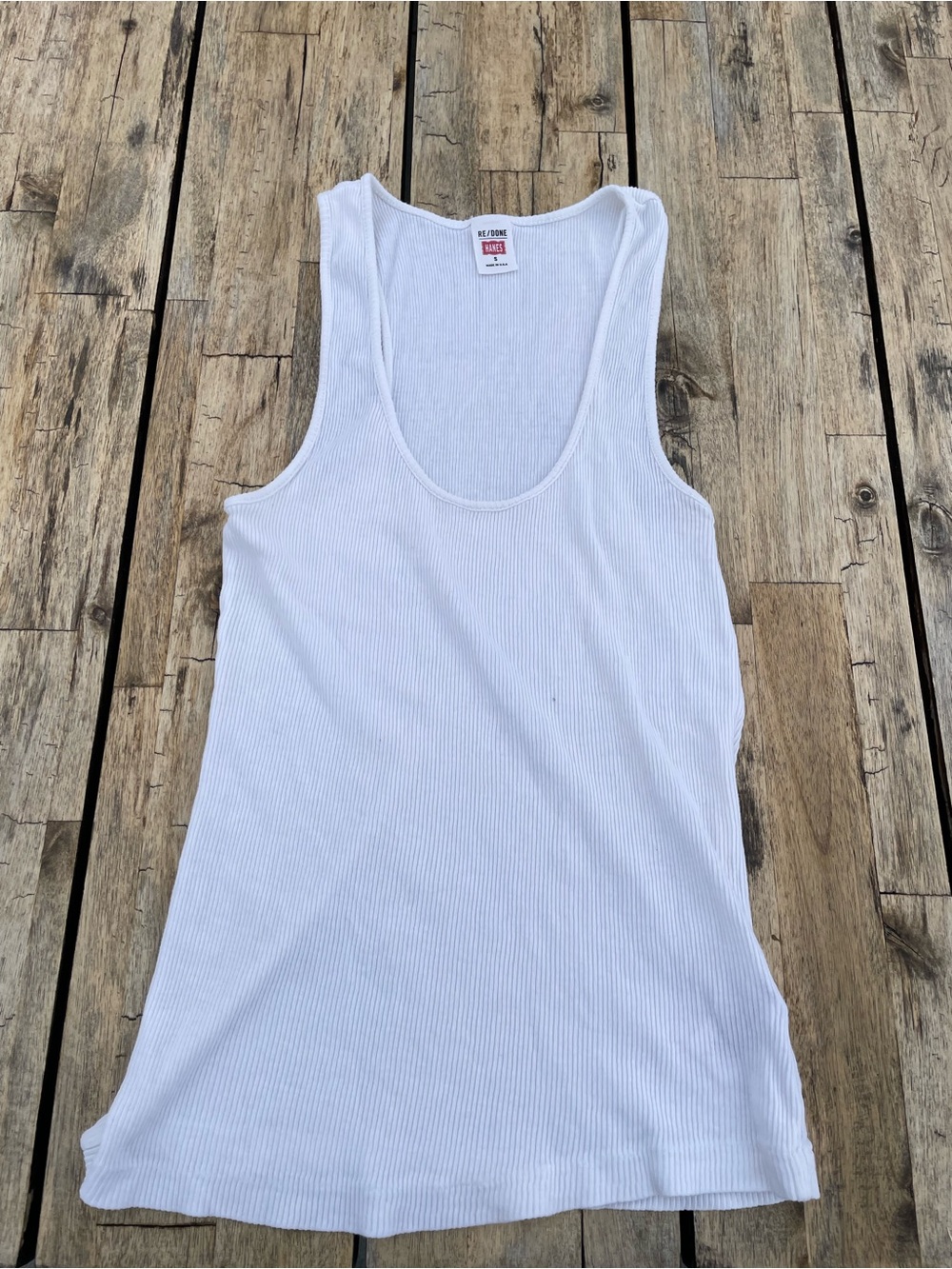 Re/Done Hanes White Ribbed Tank | Size Small